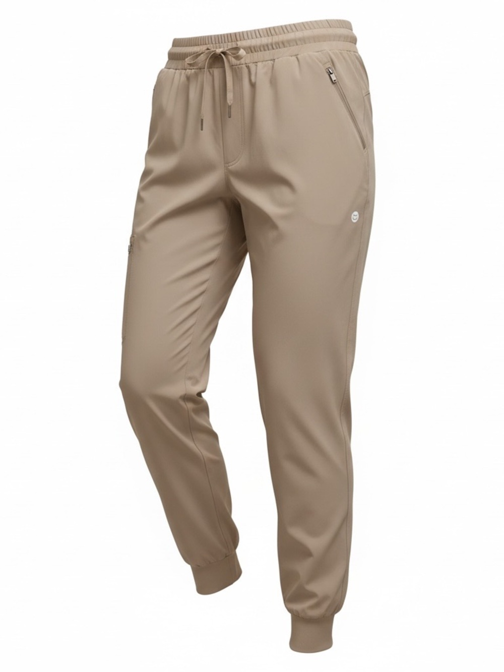 G4Free Womens Large Khaki Jogger Pants Stretch Zip Pockets Drawstring Cuffed